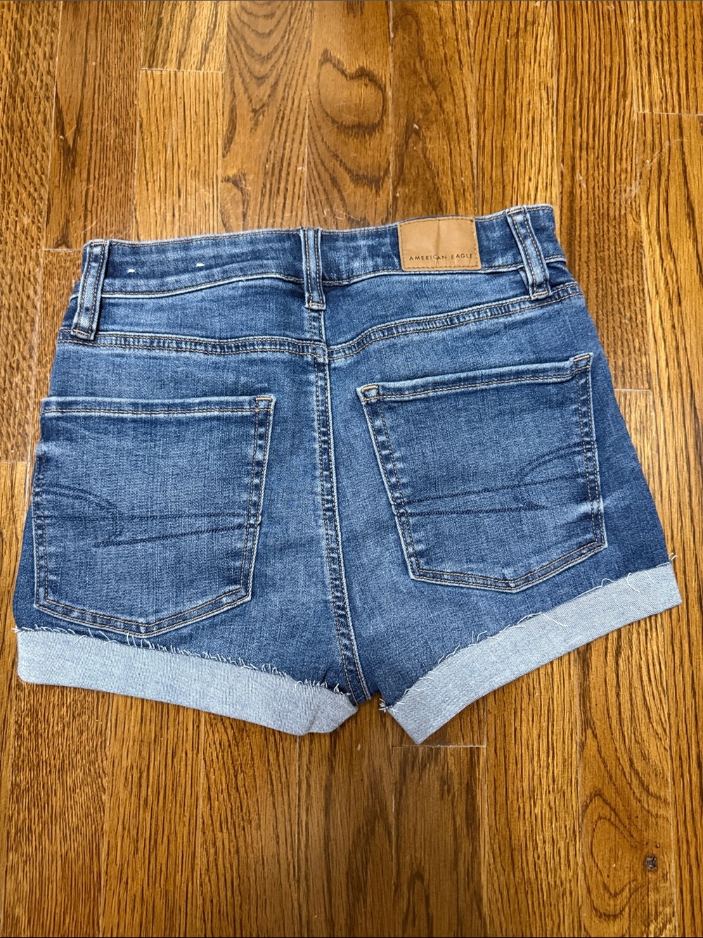 American Eagle Outfitters Women's Blue Denim Shorts (Distressed & Rolled Hem) - Picture 5 of 5